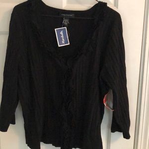 Cable & gauge black button ruffle cardigan NWT